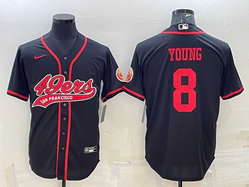 Men%27s San Francisco 49ers #8 Steve Young Black With Patch Cool Base Stitched Baseball Jersey